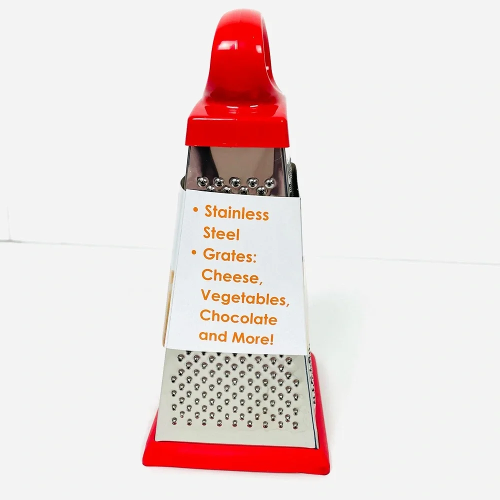 4 Side Stainless, Steele Red Cheese Grater, Shredder, and Slicer 9 Inch